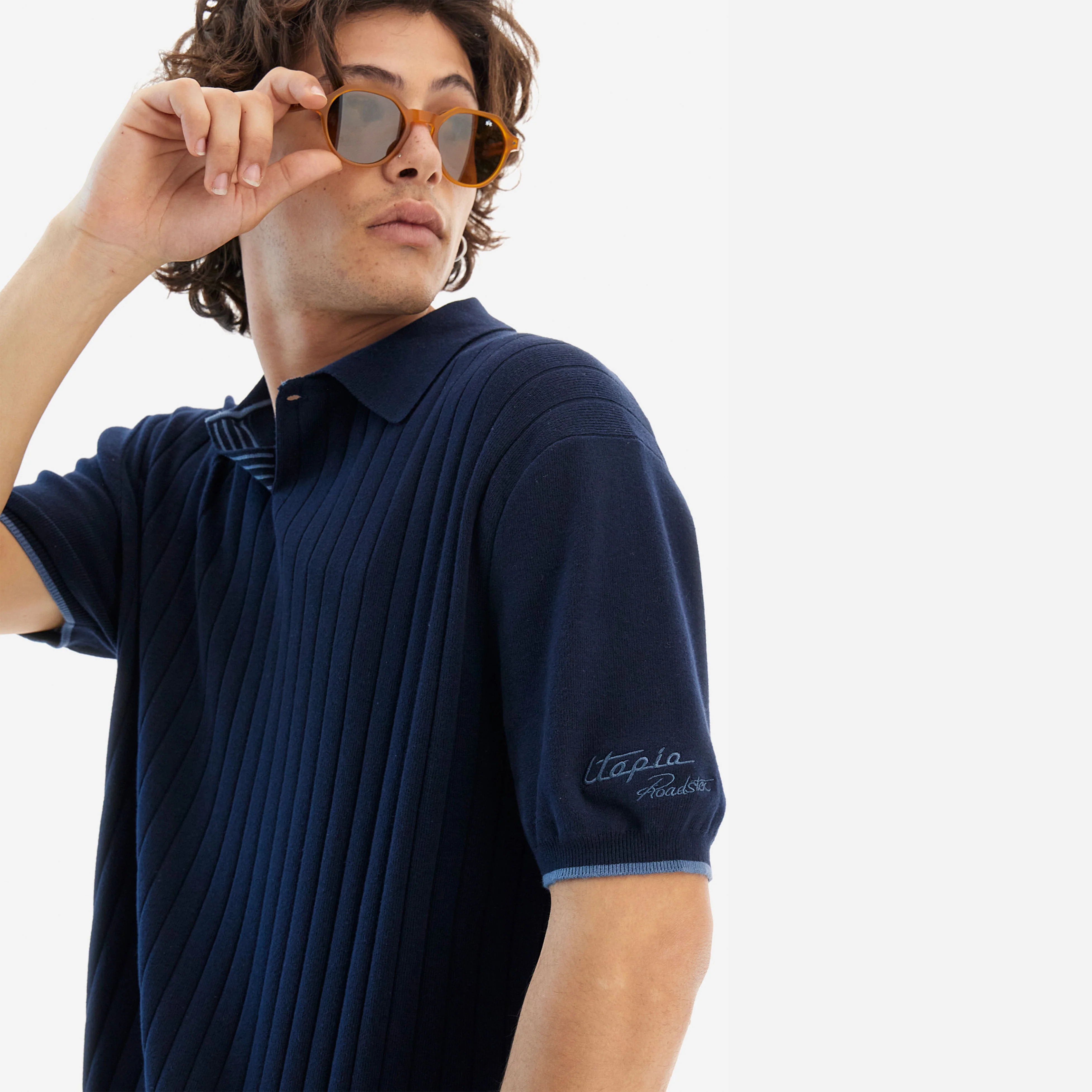 Men’s Navy Blue Tricot Polo Shirt - Image 3