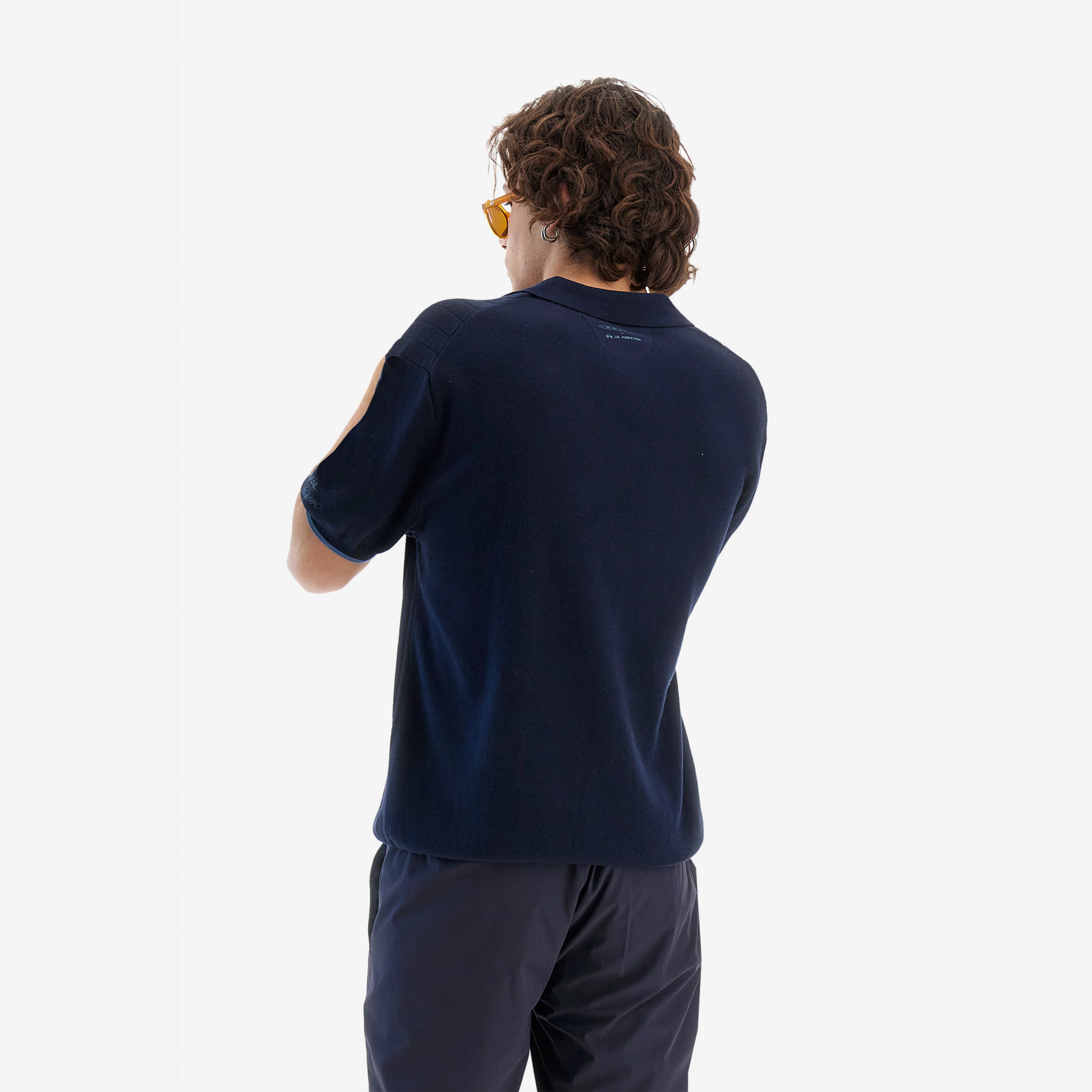 Men’s Navy Blue Tricot Polo Shirt - Image 4