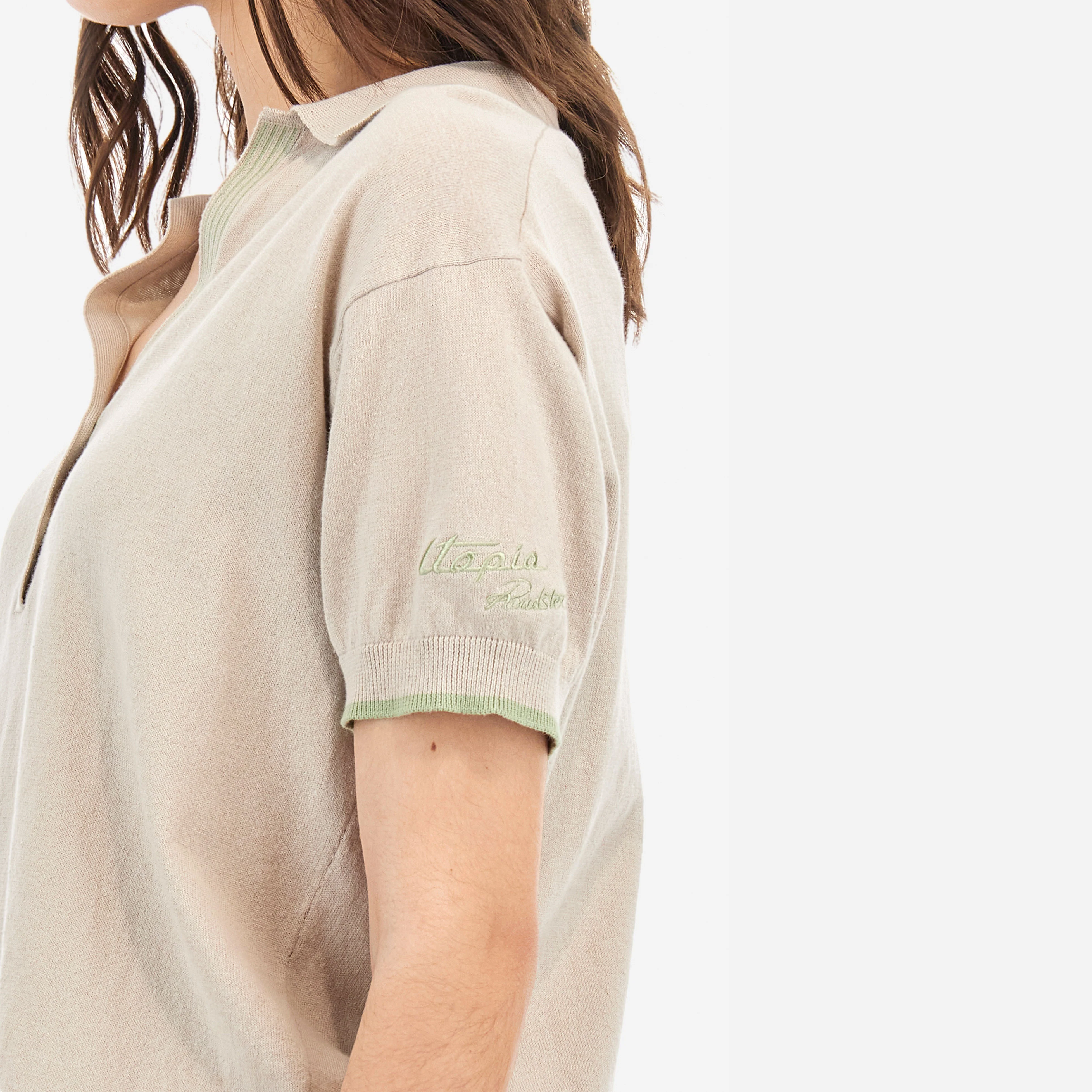 Women’s Beige Tricot Polo Shirt - Image 3